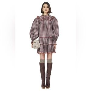 NWT Ulla Johnson Elm ruffled checked cotton-poplin mini dress